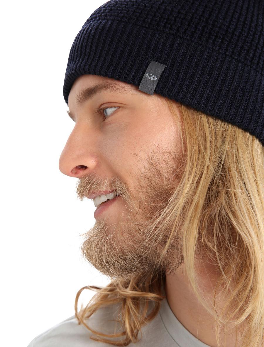 Midnight Navy Men's Icebreaker Unisex Merino Feadan Slouch Beanie Hats | USA 1093GSOL